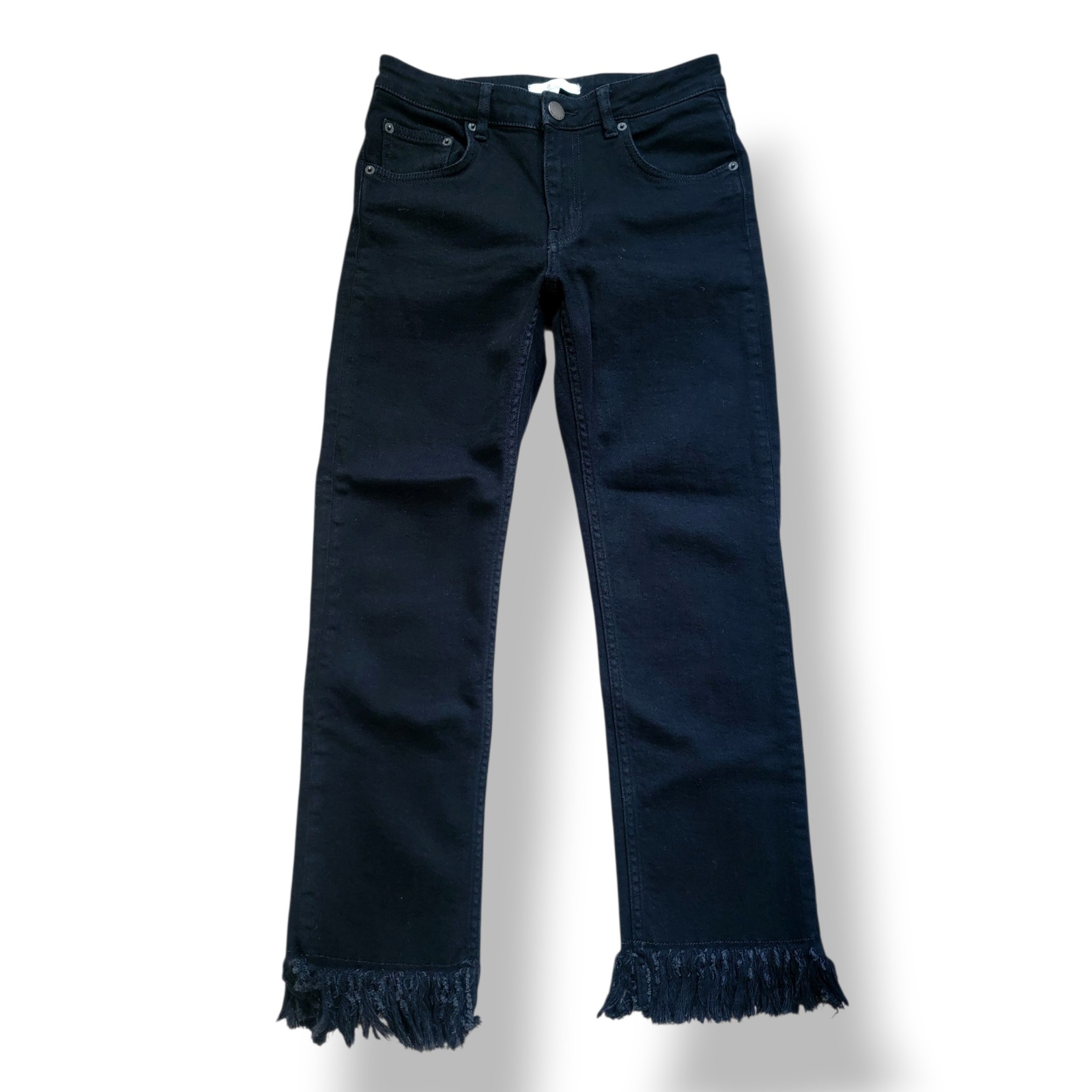 Maje Panako Skinny Frayed-Hem Mid Rise Straight Ankle Jeans In Black Size 27